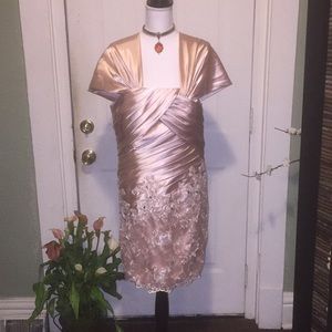 Fully lined satin peach event dress